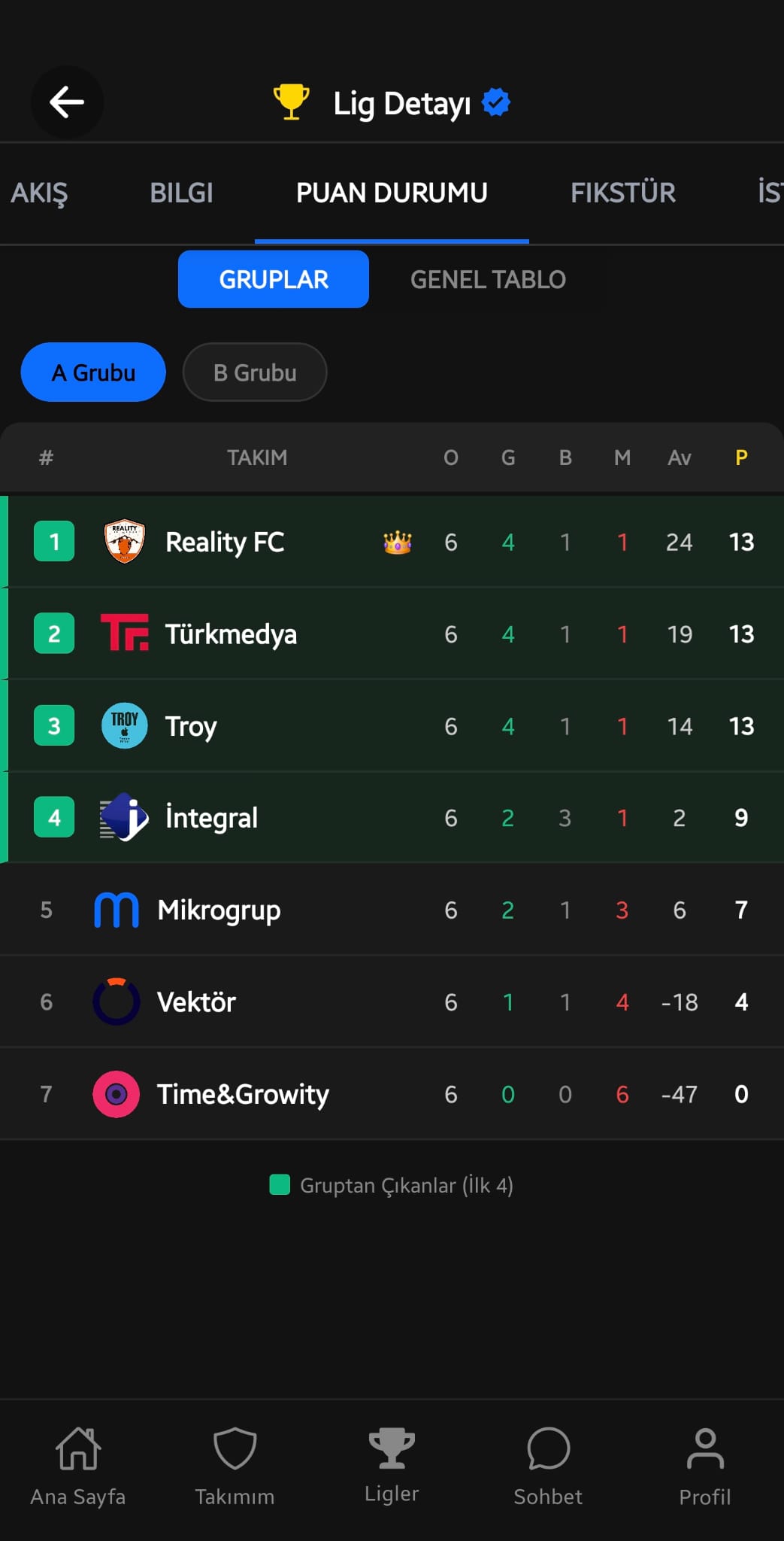 Halı Saha Ligleri ve Puan Durumu